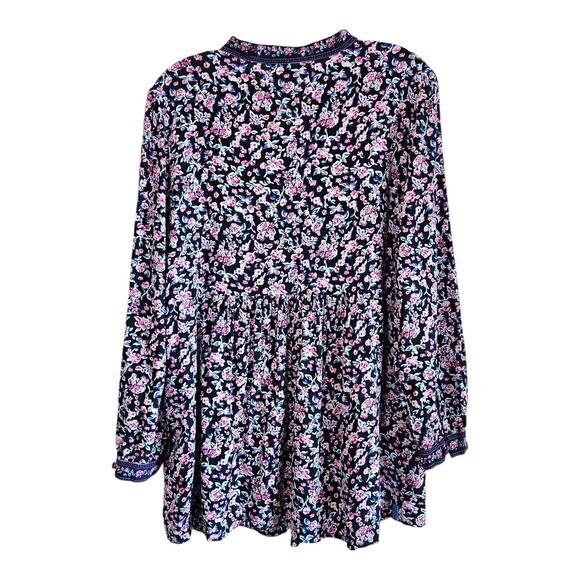 WOMAN WITHIN Women 14 16 Tunic Top Peasant Floral Purple Blue Pink Button Up 40" - Picture 7 of 7